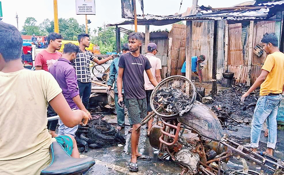 Two shops were burnt to heavily damaged in a fire late night in Talma, Rajganj